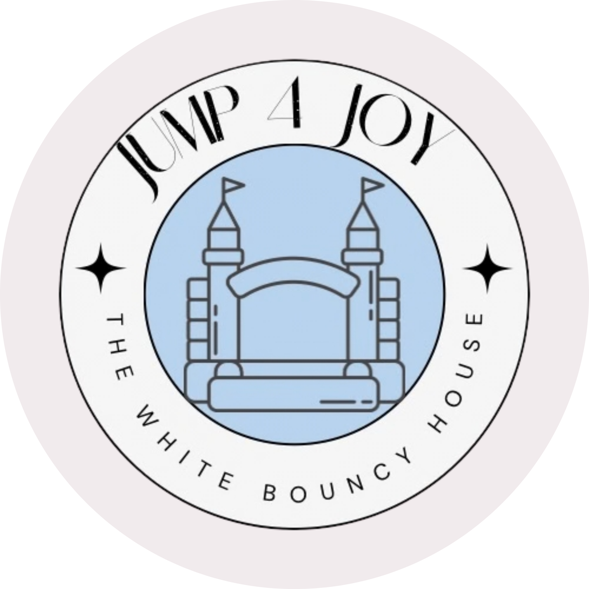 Jump 4 Joy white bounce house rental logo